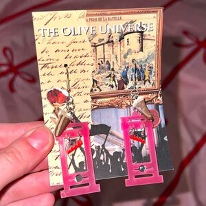 Pink Guillotine “Let them eat cake” Statement Earrings